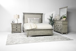 Crawford Panel Bed, Dresser & Mirror in Gray, Queen