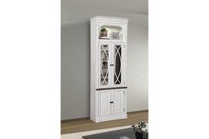 Provence Library Wall Glass Door Bookcase in Vintage Alabaster, 32 Inch