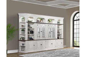 Provence 6 Piece Library Wall Glass Door Bookcase in Vintage Alabaster