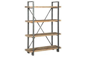 Forestmin Tall Bookcase in Natural Wood & Gray Metal
