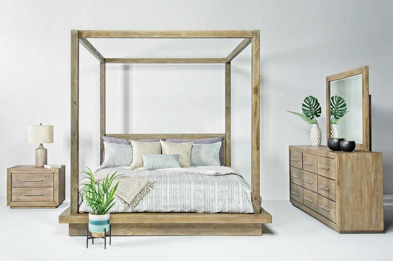 Melbourne Canopy Bed, Dresser & Mirror in Brown, California King, Image 1 Melbourne Canopy Bed, Dresser & Mirror in Brown, California King, Image 1