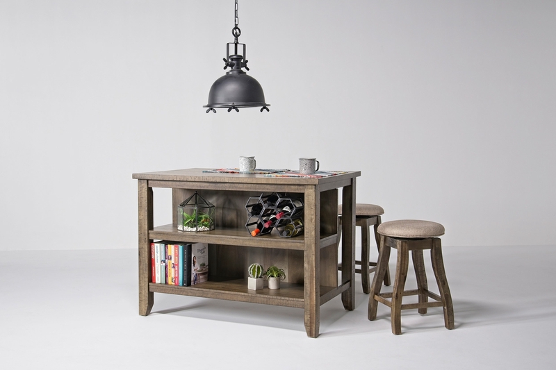 Stone Kitchen Island w/ 2 Stools in Light Gray, Swivel, Image 1 Stone Kitchen Island w/ 2 Stools in Light Gray, Swivel, Image 1