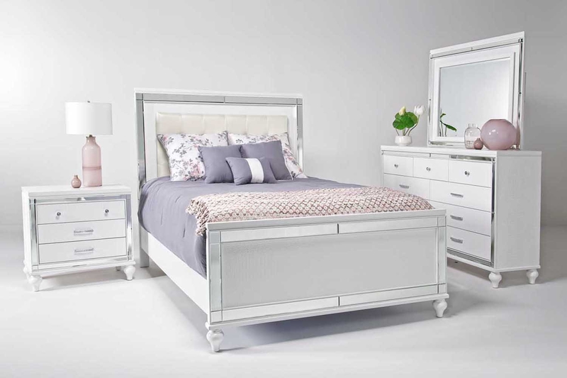 Valentino Panel Bed, Dresser, Mirror & Nightstand in White, Queen, Image 1 Valentino Panel Bed, Dresser, Mirror & Nightstand in White, Queen, Image 1